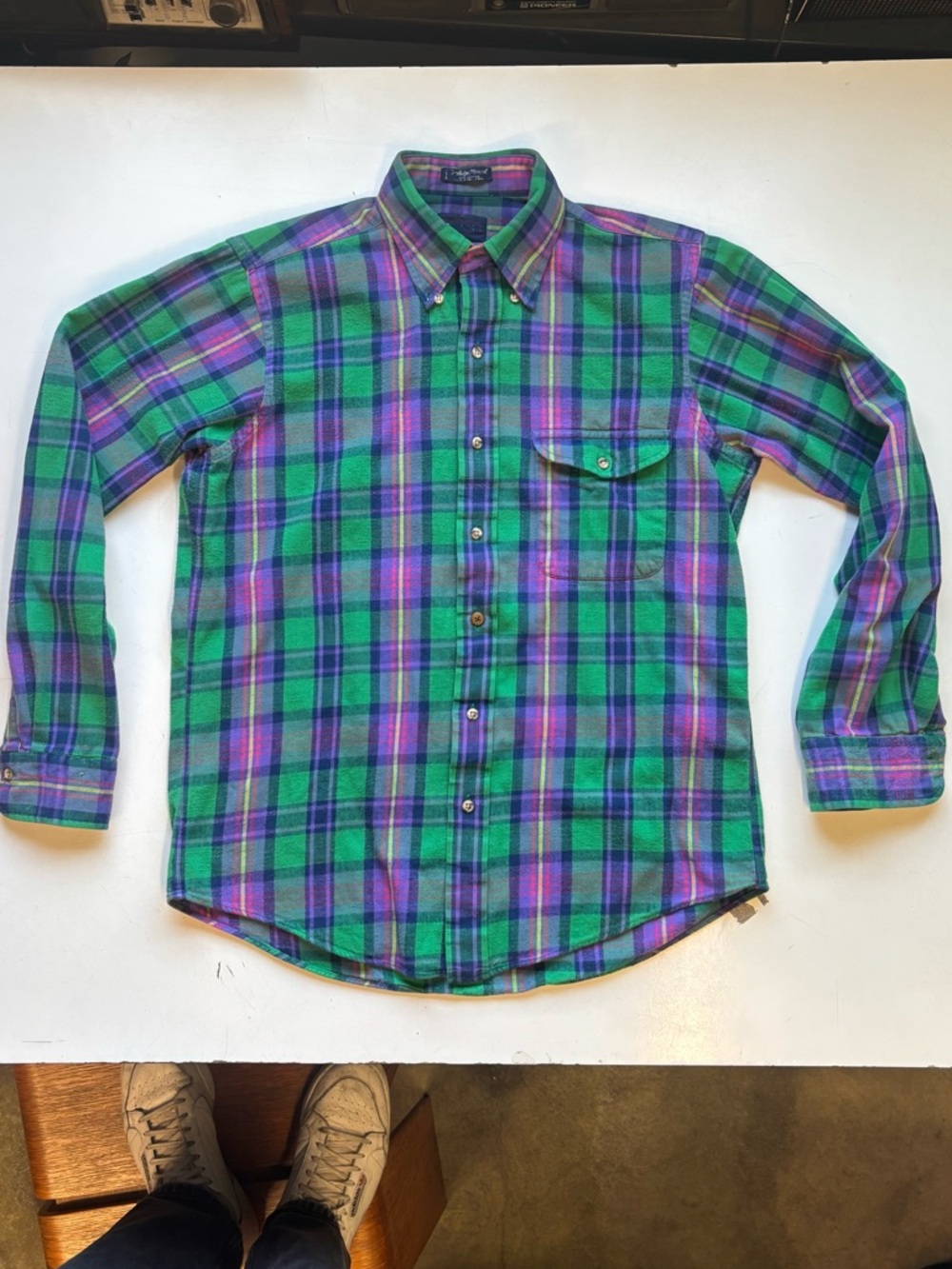 Vintage Gant Button up flannel shirt, bright plaid pattern, used good condition